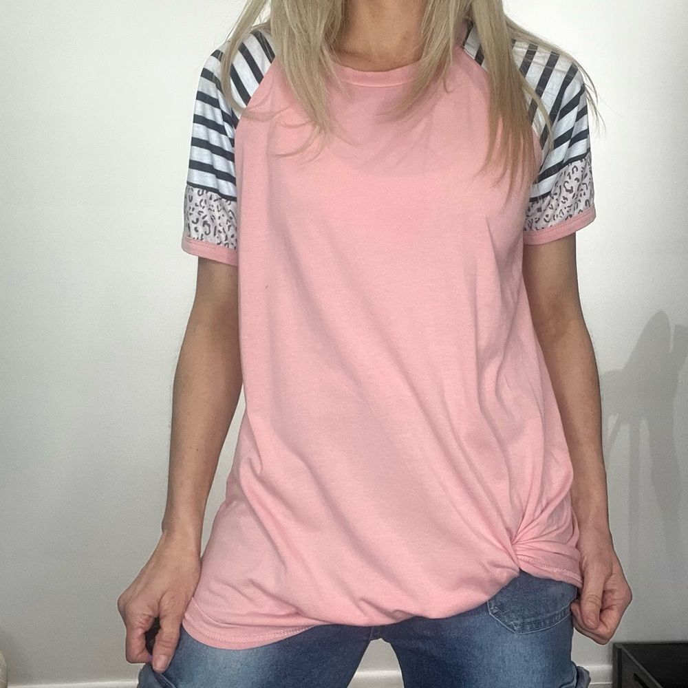 Pink Striped Sleeve Women's Top